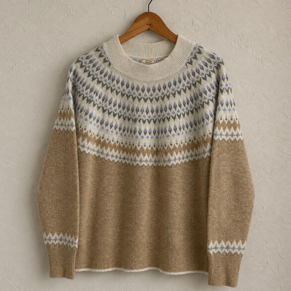 FatFace Olivia Fair Isle Sweater 18W Tan Cream Wool Blend Cozy Nordic Knit Cozy